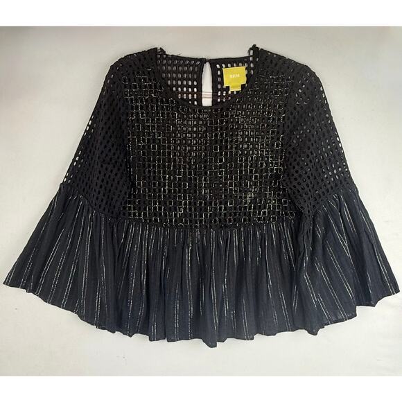 Anthropologie Maeve Alameda Black Beaded Silver Threaded Peplum Size 6 - Picture 2 of 7